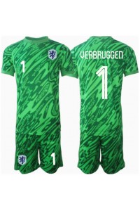 Nederland Bart Verbruggen #1 Keeper Babyklær Hjemme Fotballdrakt til barn EM 2024 Korte ermer (+ Korte bukser)
